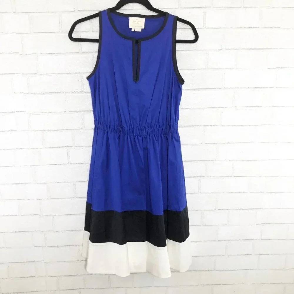 Kate Spade Blue Black & White Color Block Fit & Flare Dress Women's Size 2